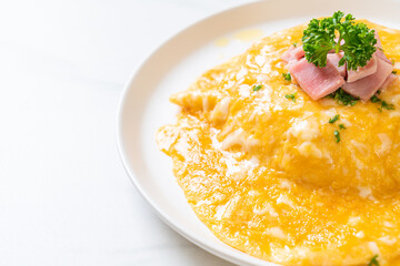 Creamy Omelet with Ham on Rice