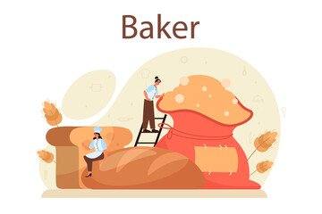 Baker concept. Chef in the uniform baking bread. Baking pastry
