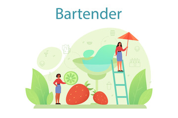 Bartender concept. Barman preparing alcoholic drinks with shaker