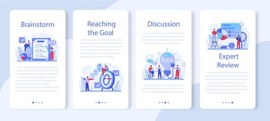 Brainstorm mobile application banner set. New idea generation