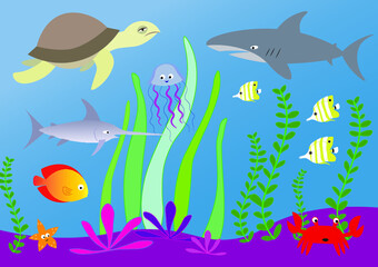 Fototapeta premium Under the sea creatures, fish, 