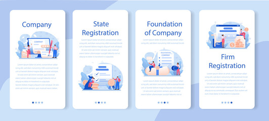 New company registration mobile application banner set. Business