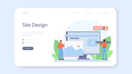 Layout designer web banner or landing page. Web development
