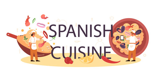Spanish cuisine typographic header. Spanish traditional dish