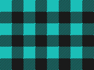 Blue and Black Lumberjack plaid seamless pattern. Simple aqua vintage textile design. Scottish cage concept. Tartan plaid background