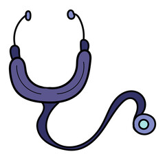 doctor phonendoscope, isolated object blue stethoscope, vector medical doodles