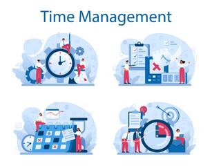Time management concept set. Business people work time