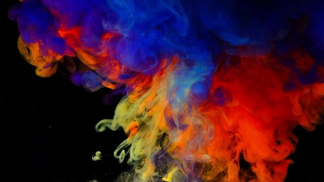 4K Footage,Color splash background, Color paint drops in water, Luxury colors Slow motion shot,