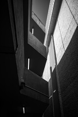 black and white building exterior