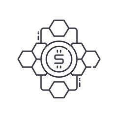 Blockchain icon, linear isolated illustration, thin line vector, web design sign, outline concept symbol with editable stroke on white background.