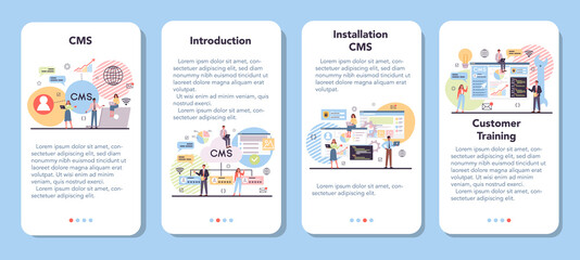 CMS mobile application banner set. Content management