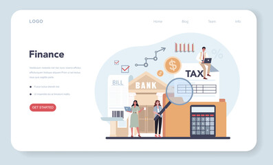 Financier web banner or landing page concept. Business character