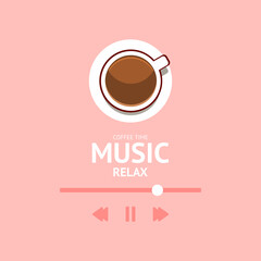 Coffee time icon. Cute style playlist. Pastel color playlist. Relaxing music background.