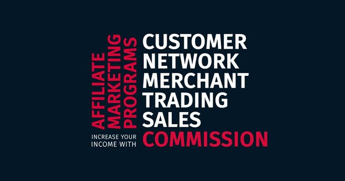 Affiliate Marketing Programs. Increase your income. Animated word cloud text. Kinetic typography Animation.
