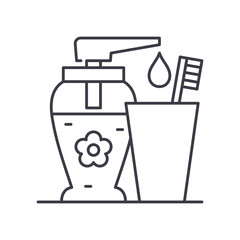 Bathroom toiletries icon, linear isolated illustration, thin line vector, web design sign, outline concept symbol with editable stroke on white background.