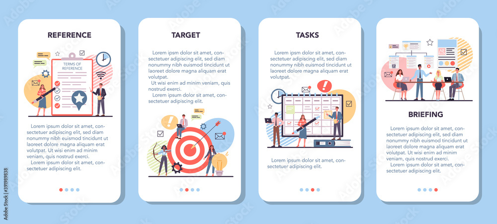 Poster website mobile application banner set. process of website development