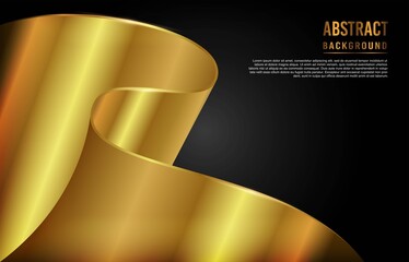 Luxurious  gold background with wave ribbon Premium Vector