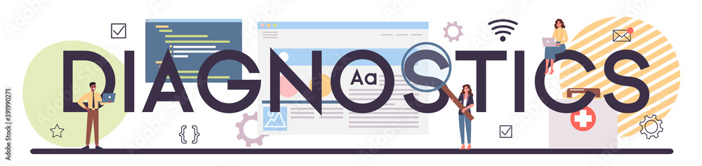 Wall mural website technical diagnostic typographic header. idea of web page