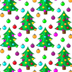 Seamless vector pattern with Christmas tree and ball