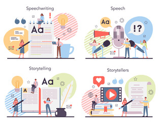 Storytelling concept set. Professional speechwriter or journalist