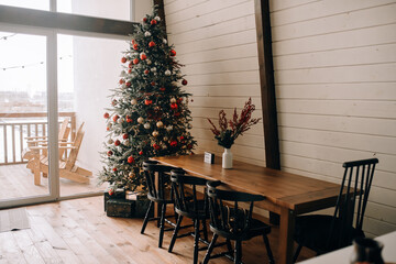 Decorated Christmas tree in a country house
