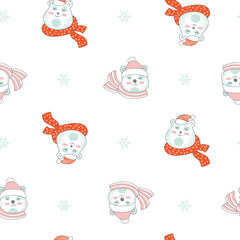Seamless pattern vector Merry Christmas two cute bears