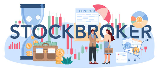 Stock broker typographic header. Income, investment and saving.