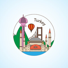 Turkey detailed silhouette. Trendy vector illustration, flat style. Stylish colorful landmarks. The concept for a web banner. Business icon