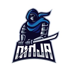 Ninja mascot logo design vector with modern illustration concept style for badge, emblem and t-shirt printing. Ninja with sword for esport