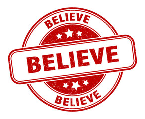 believe stamp. believe label. round grunge sign