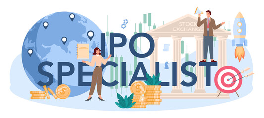 Initial Public Offerings specialist typographic header. IPO consultant