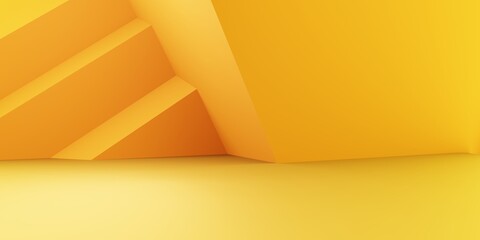 3d rendering of empty yellow orange abstract geometric minimal concept background. Scene for advertising, cosmetic, showroom, banner, fashion, technology, business. Illustration. Product display