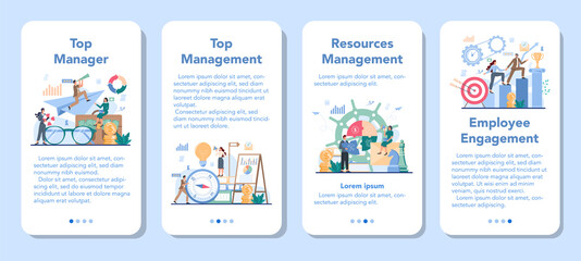 Business top management mobile application banner set