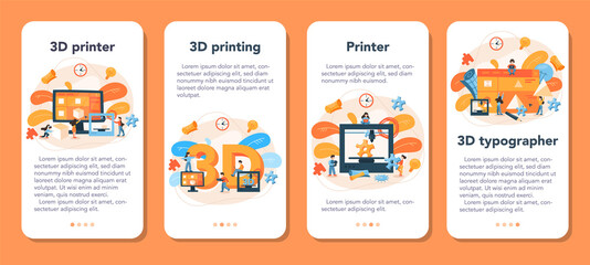 Fototapeta premium 3D Printing technology mobile application banner set. 3D printer