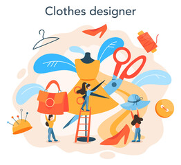 Fashion or clothes designer concept. Professional tailor sewing