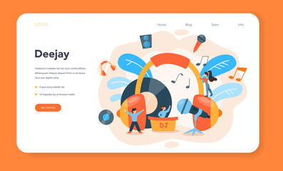 DJ web banner or landing page. Person standing at turntable