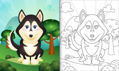 coloring book for kids with a cute husky dog character illustration