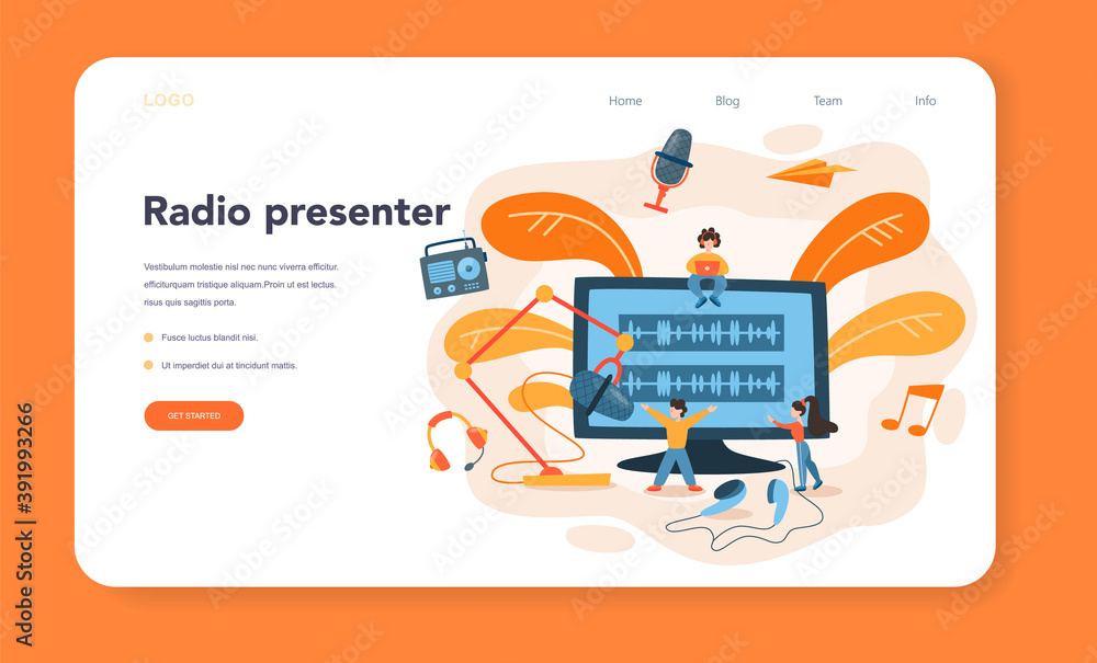 Poster radio host web banner or landing page. idea of news broadcast