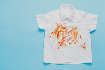 white T shirt with dirty stain. daily life dirty stain for wash and clean concept