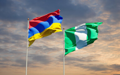 Beautiful national state flags of Nigeria and Armenia.