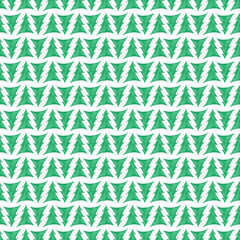 Seamless pattern New Years and Christmas green trees on a white background, geometric, clear rows of doodle. 