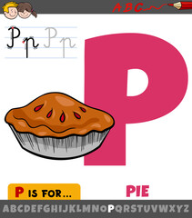 letter P worksheet with cartoon pie