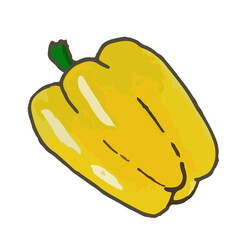 Yellow bell peppers, fresh, raw vegetables. Freehand drawing, vector.