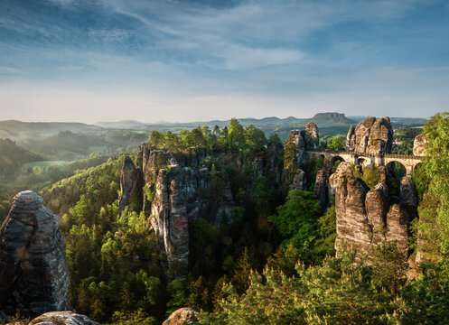 Panorama of the Bastei bridge in Saxon Switzerland