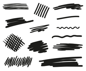 Abstract sketches. Hand drawn underlines on white. Black and white illustration