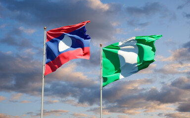 Beautiful national state flags of Laos and Nigeria.
