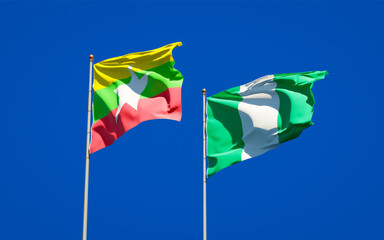 Beautiful national state flags of Myanmar and Nigeria.