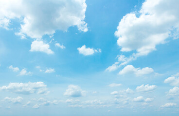 Panoramic of white puffy clouds and blue sky in sunny day background