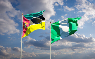 Beautiful national state flags of Mozambique and Nigeria.