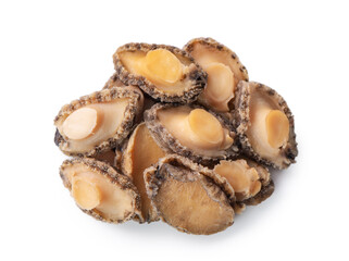 Close up of raw abalone isolated on white background, clipping path cut out.